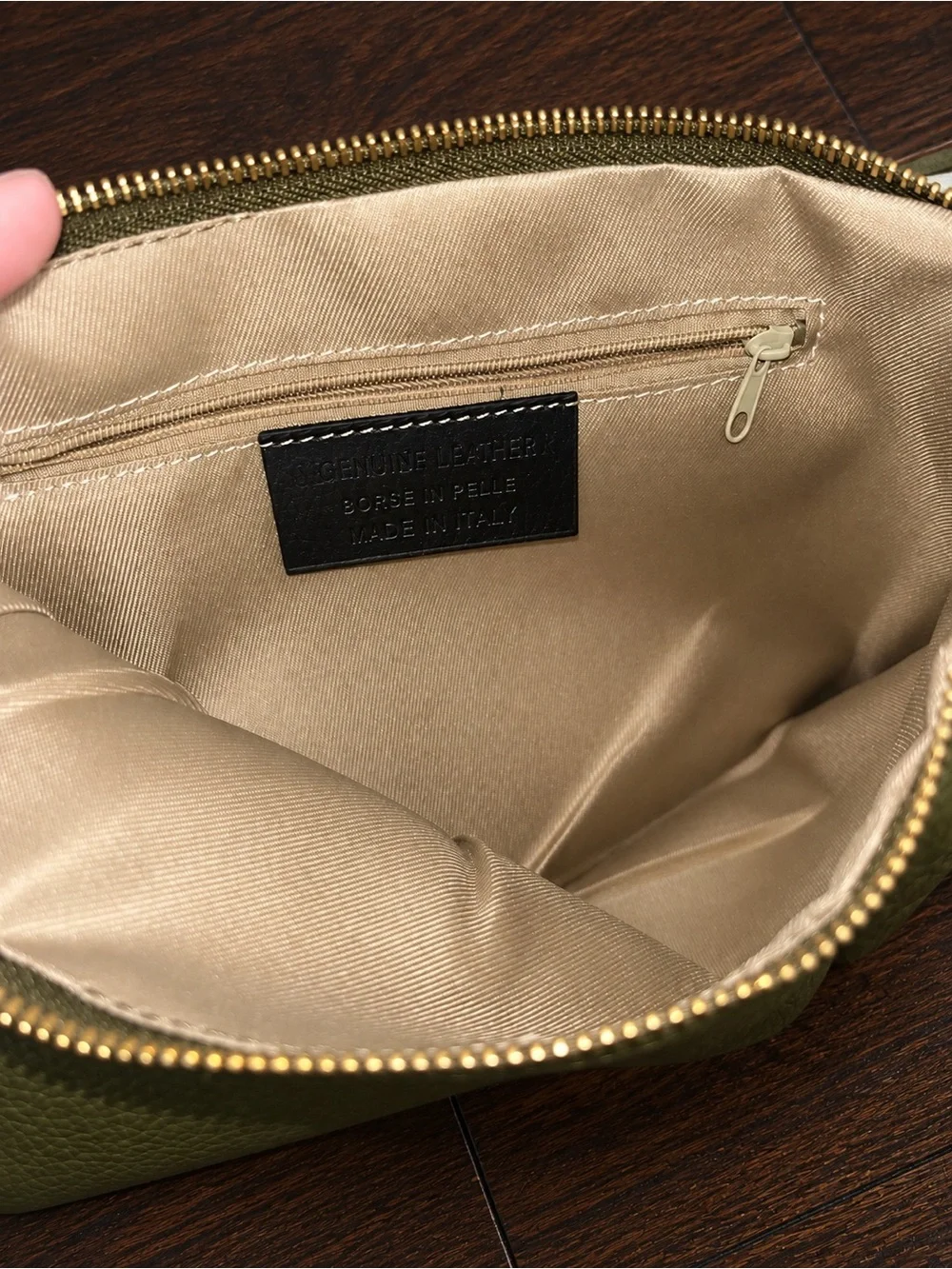 Olive Green Genuine Leather Wristlet Clutch